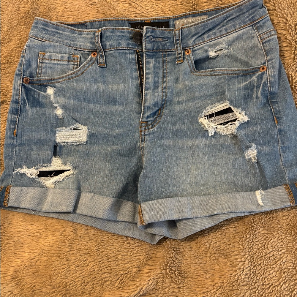 Aeropostale Blue Jean Shorts Distressed Cuffed Hem